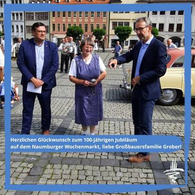 Herzlichen Glückwunsch zum 100-jährigen Jubiläum auf dem Naumburger Wochenmarkt, liebe Großbauersfamilie Grober!